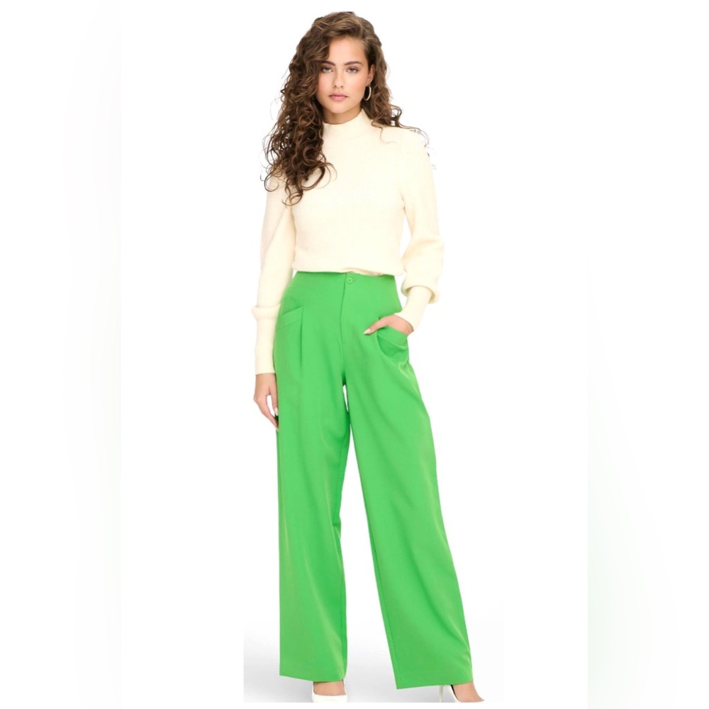 NWT Only Maia Wide Leg Fit Trousers - Green / Vibrant Green SZ-4